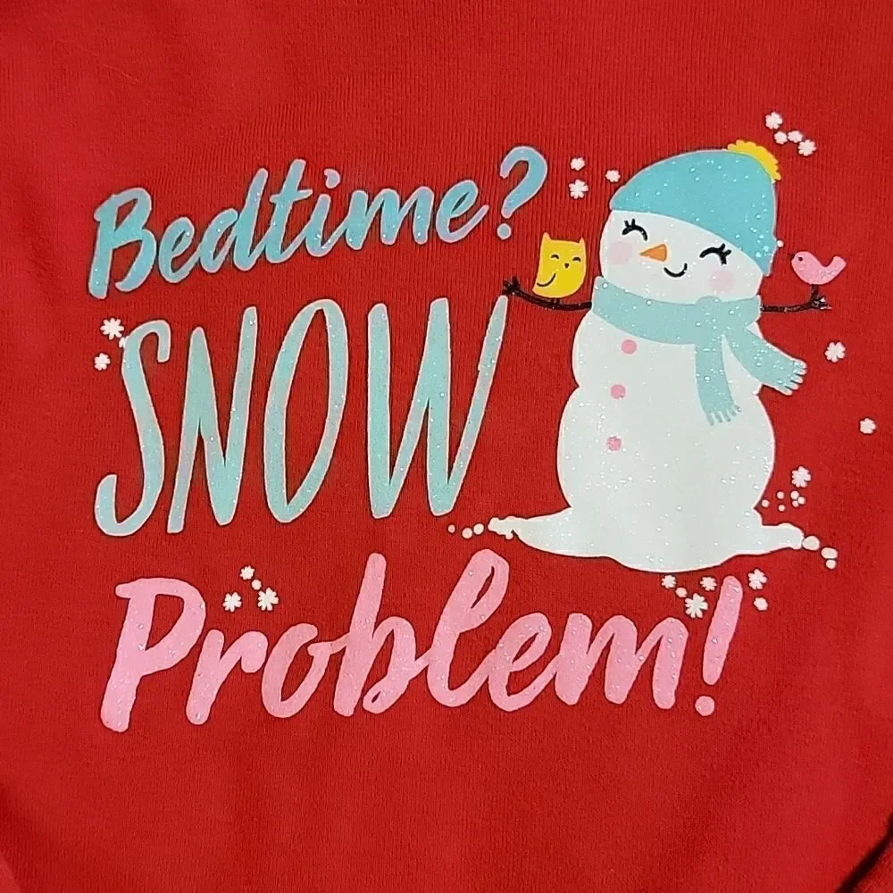GIRL'S CARTER'S 2-PIECE RED AND GRAY SNOWMEN PAJAMAS, SIZE 4T